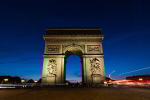 Arc De Triomphe in Paris, France at night